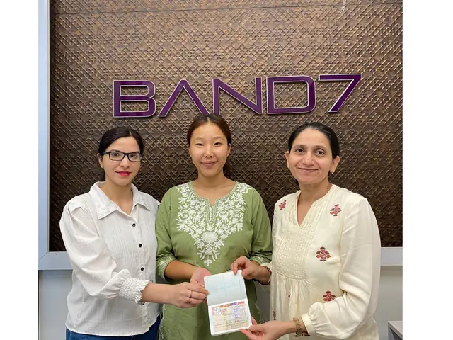 Kunga celebrating an IELTS result at the IELTS BAND7 centre