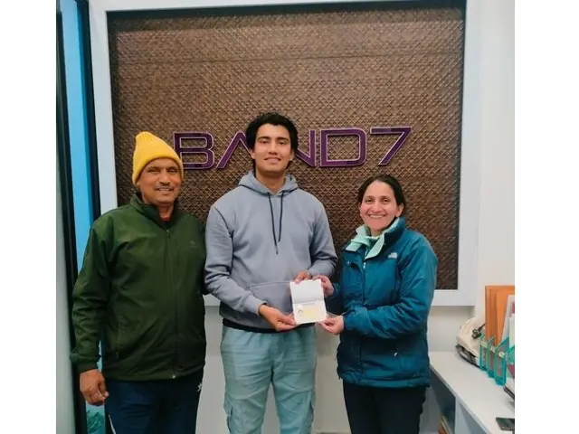 Neeraj celebrating an IELTS result at the IELTS BAND7 centre