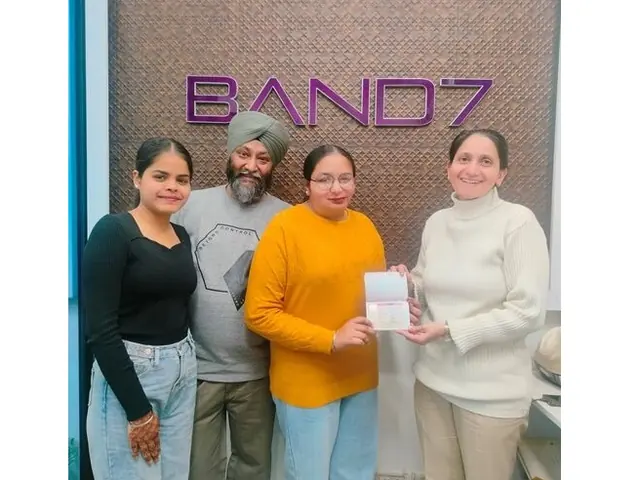 Tranjeet Kaur celebrating an IELTS result at the IELTS BAND7 centre