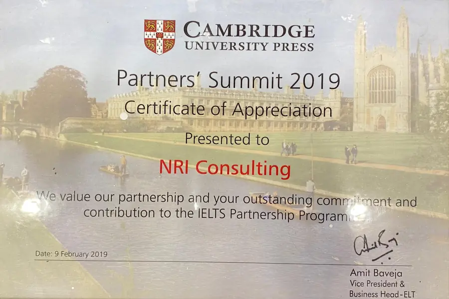 Cambridge University Press certificate awarded to IELTS BAND7